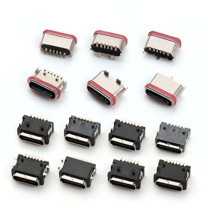 Waterproof dip Usb Connector 6pins female right angle waterproof type-c connector