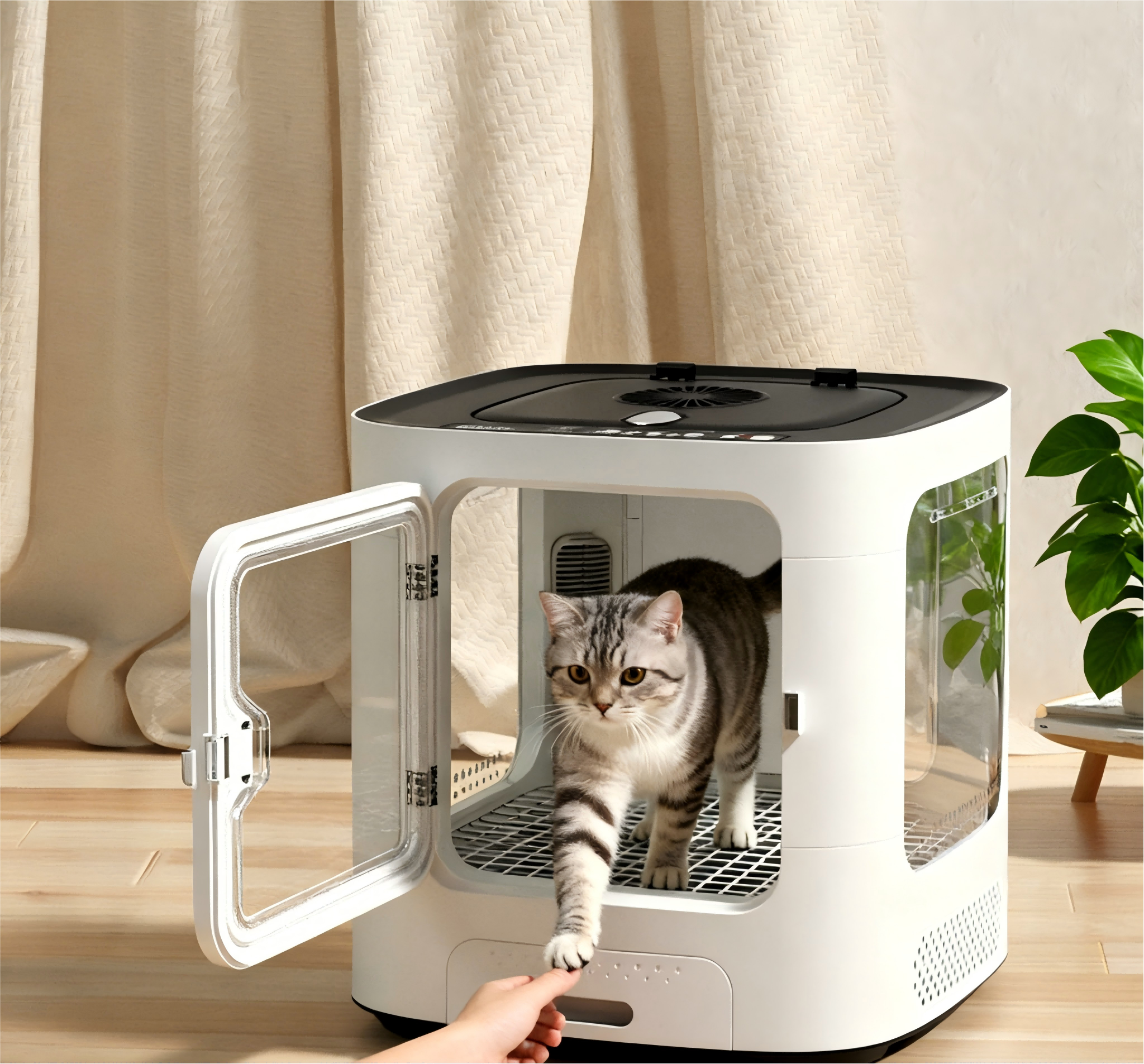 Automatic Quiet Pet Drying Box with Temperature Control Transparent Door Ventilated Design Plastic Material