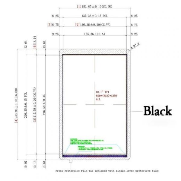 MIPI Interface TFT LCD Touch Screen 10.1 Inch Wide Viewing Angle Display 800x1280 Resolution