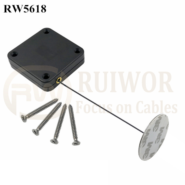 RW5618 Square Heavy Duty Retractable Cable Plus Dia 38mm Circular Sticky Metal Plate