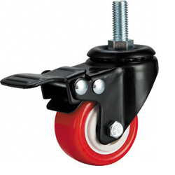 light duty 2" threaded stem white PP caster with brake black lacquer plated little kingkong castor