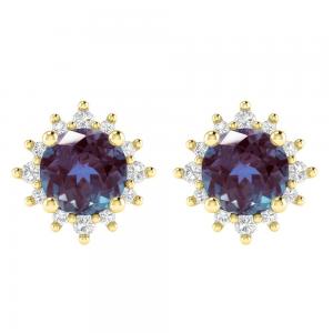 China Gold Over Silver Color Changing Alexandrite White Topaz Earring CZ Halo Stud for Girls on sale