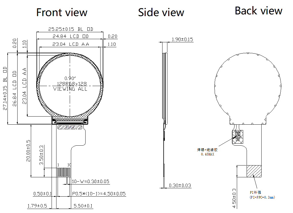 0.9 Inch IPS Round LCD Display With 128x128 Resolution MCU Or SPI Interface