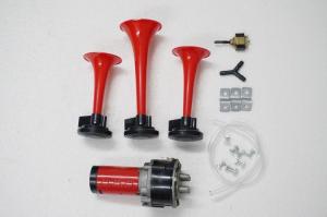 China Red Air Horn Kit Three Pipes Trumpet 12/24V For Truck Boat Universal Car Horn Super Loud Plastic Air Horns For Refitting on sale