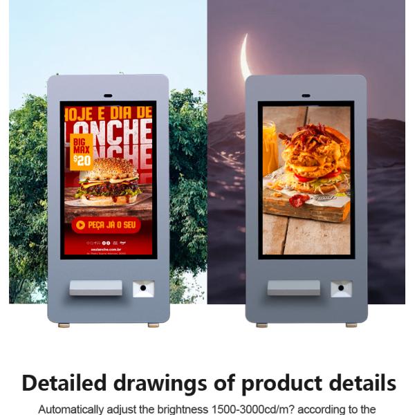 32 Inch High Brightness IP65 Waterproof Outdoor Self Ordering Payment Kiosk With Printer QR Code Scanner