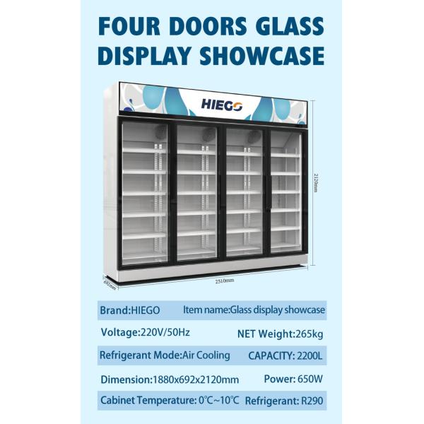 2200L 4 Door Stainless Steel Freezer Combination Glass Display Chiller
