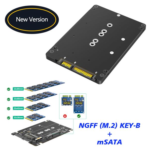 Quality 2 In 1 Combine M.2 NGFF Key B & MSATA SSD To 2.5 SATA3 Adapter With Plastic Enclosure for sale