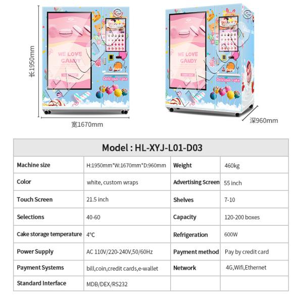 Lift System Refrigerator Automatic Cupcake Vending Machine Salad Fresh Food Vending Machine With 21.5inch Touch Screen
