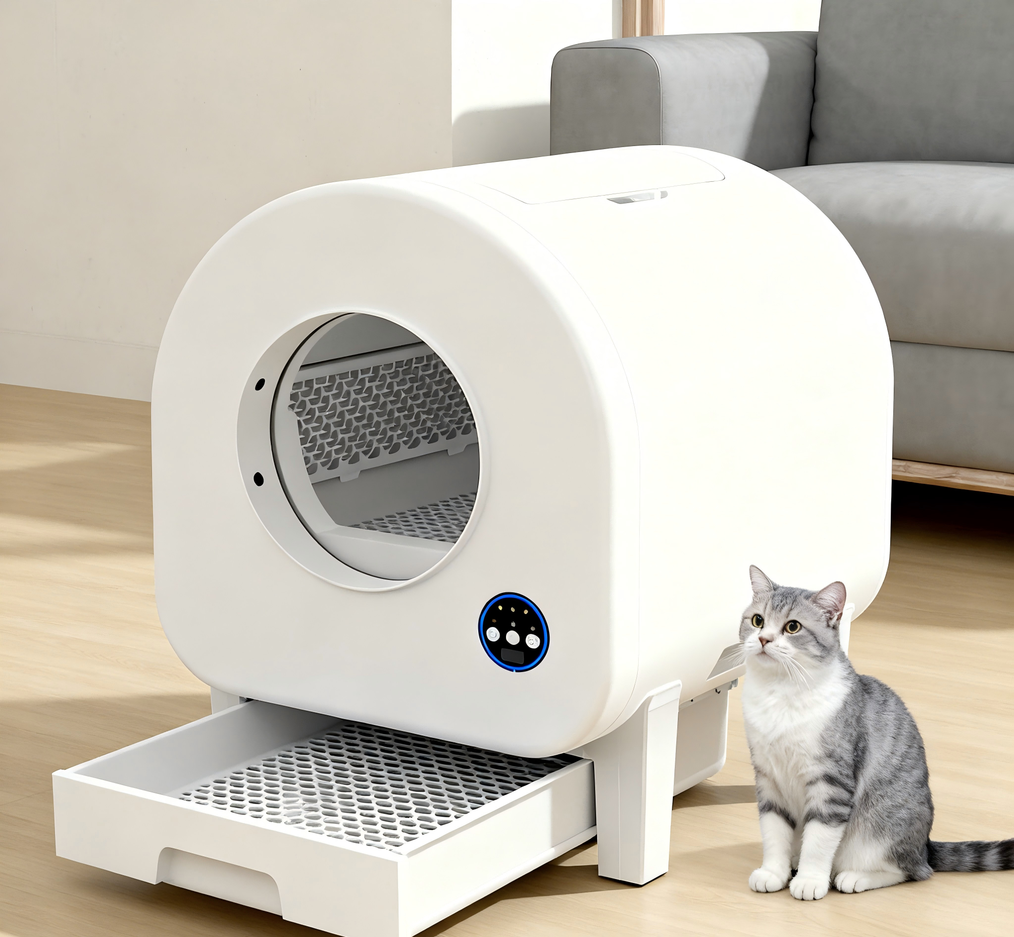 Self-Cleaning Eco-Friendly Plastic Cat Litter Box with 60L Large Capacity Smart Enclosed Remote Control for Cats