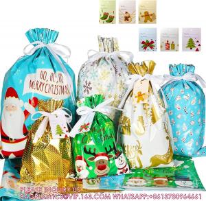 Buy cheap Package Holiday Drawstring Gift Bags With Tags, Christmas Foil Gift Wrapping Sacks Pouches For Xmas Presents Party product