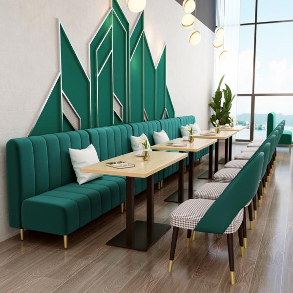 Metal Restaurant Dining Table And Chairs Velvet 90cm Fresh Fast Food Booth Seating