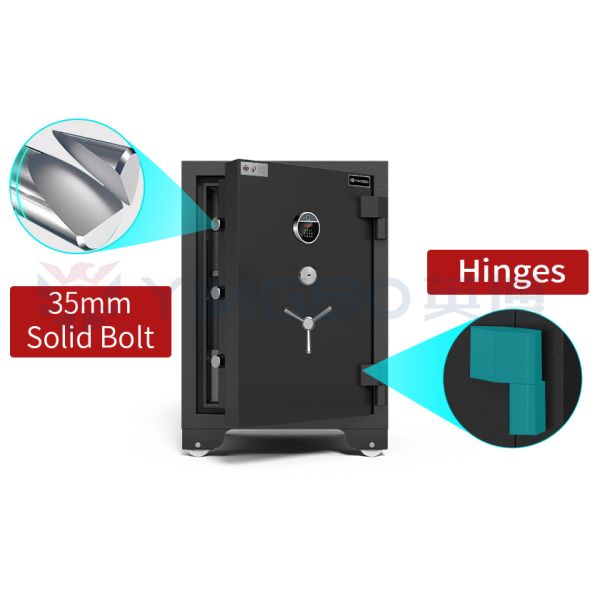 Safe box hinge mechanism and door design