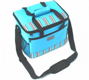 Buy cheap 600D Polyester Strips Insulated Picnic Bag with Tote Handle , Blue / Green product