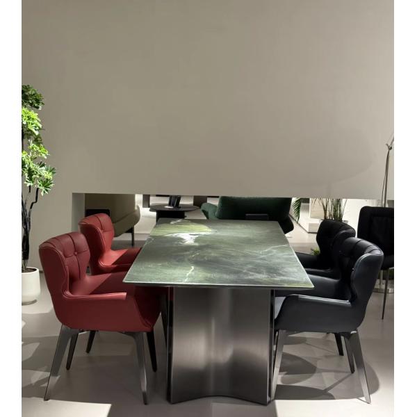Luxury Long Dining Table in Striking Avocado Green Marble | A Bold Statement Piece