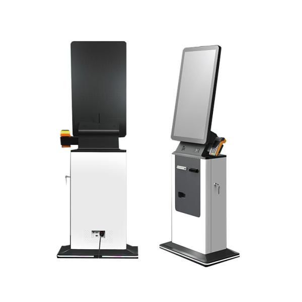 Check-in kiosk in hotel lobby environment
