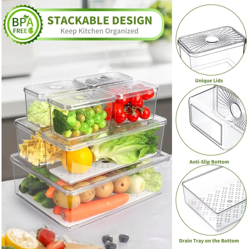 Hot Sale Fresh Plastic Food Container Set Storage Boxes Refrigerator Food Boxes Transparent Kitchen Storage Boxes