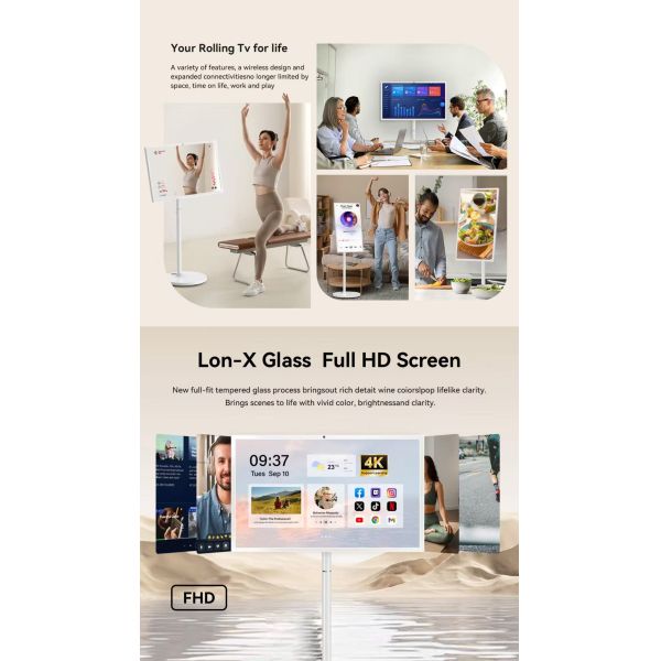 Portable 32 Inch Smart Touch Screen TV – Full HD Android 13.0 for Camping, Kitchen & Outdoor