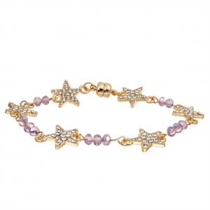 China Women Custom Six Star Crystal Beads Bracelet Gold Plated With Magnetic Buckle on sale