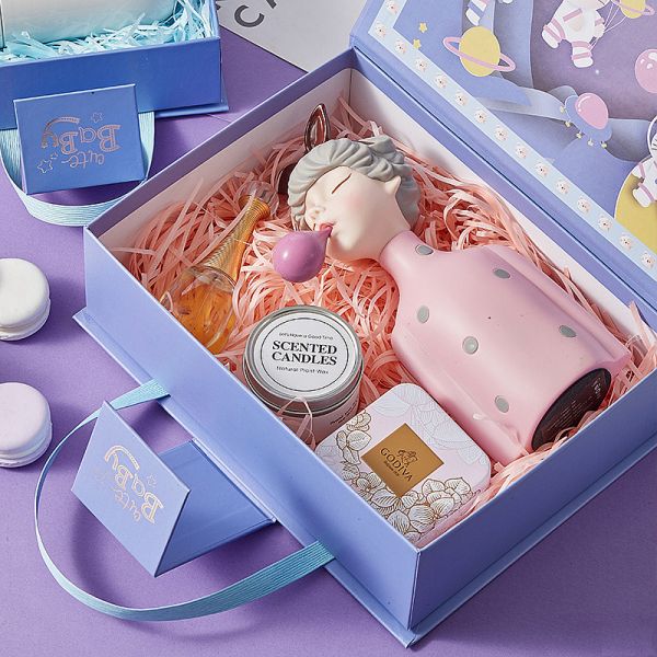 Cute Baby Cartoon Gift Box Set Pink Lavender Themed Present Packaging Plush Toy Candle Gift Sets Premium Empty Presentation Boxes