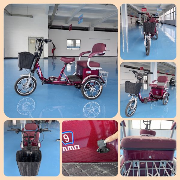 Reddish Brown Convertible Electric Tricycle with Long Lasting Lithium Battery, Rear Spring Shock Absorption, and Front/Rear Storage Baskets
