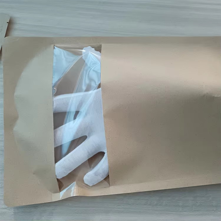 Recyclable brown kraft paper bags with transparent Windows for self-sealing and quick transportation of pizza, sushi and pet food
