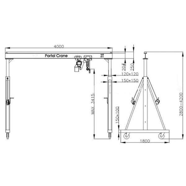 Mobile Adjustable Workshop Portal Gantry Crane 2.6m To 3.8m Lifting Height