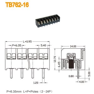 PBT Barrier Terminal Block 6.35mm Pitch 300V 15A Brass UL94 V0