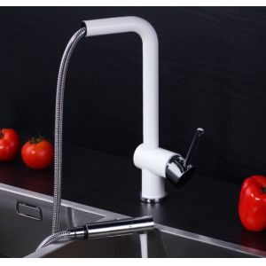 White Pull Out Rotatable Kitchen Scandinavian Copper Sink Faucet