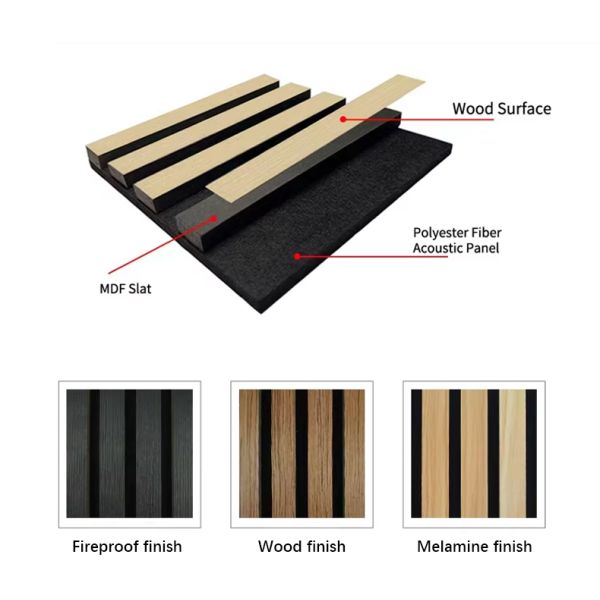 PET Surface And MDF Wood Slat Acoustic Panel For Durability