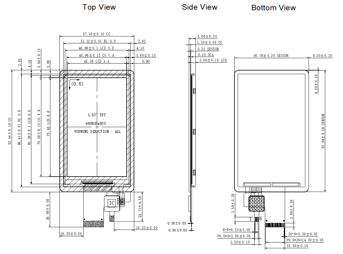 3.53 Inch IPS TFT LCD Module 480×800 Capacitive Touch For Smart Home