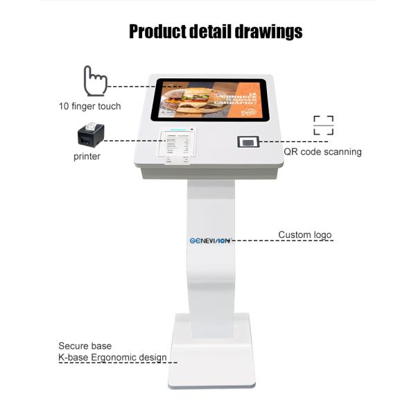 15.6'' Touch Screen Terminal Self Ordering Payment Kiosk With Printer 2D Scanner