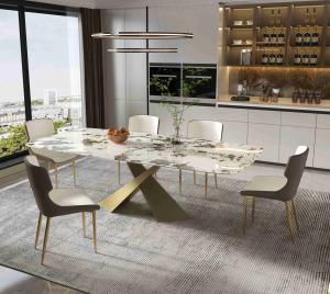 China Bright Rock Board Small Apartment Dining Table Chair Sets Nordic Modern Light Luxury Bronze Dining Room Set on sale