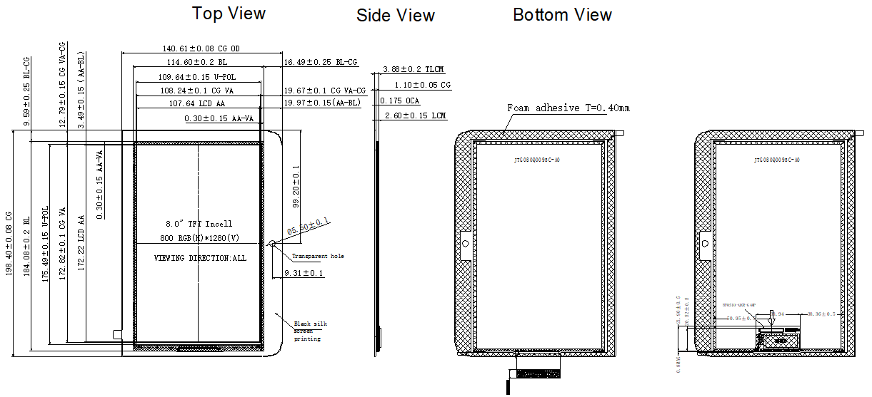 8.0 Inch Tablet TFT LCD Display 330cd/M2 Luminance With Incell Technology
