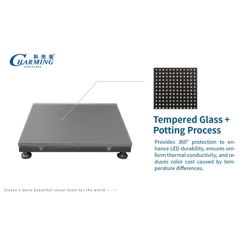 Durable Tempered Glass LED Dance Floor offering lightweight cabinet design and flexible track mounting for touring events and live performances