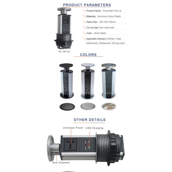 Compact Silver Pop Up Counter Outlet With Double USB Charger Interfaces