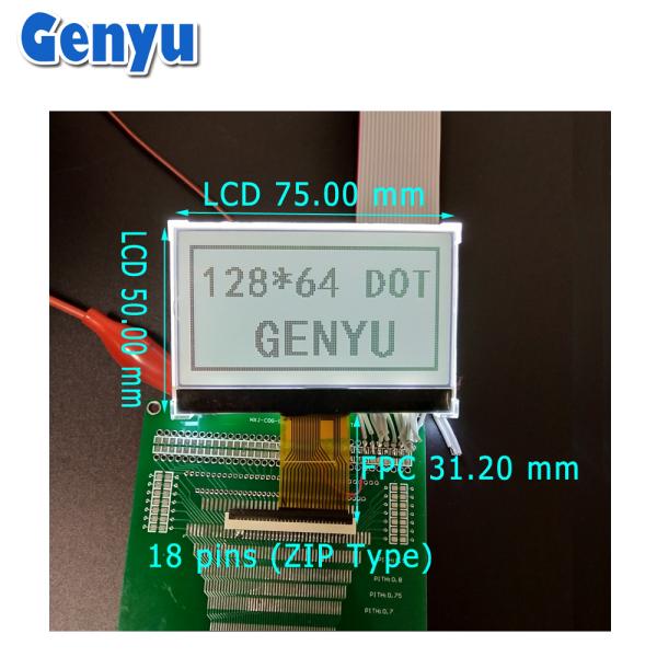 2.9 Inch 128x64 Graphic LCD Display FSTN Black White Transflective 18PIN SPI Interface