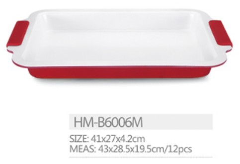 Hot sell Non stick baking ware rectangle pan cake mold ceramic coating pan with silicone handle