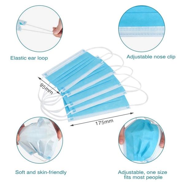 blue Anti Dust 3 ply Disposable Earloop Face Mask