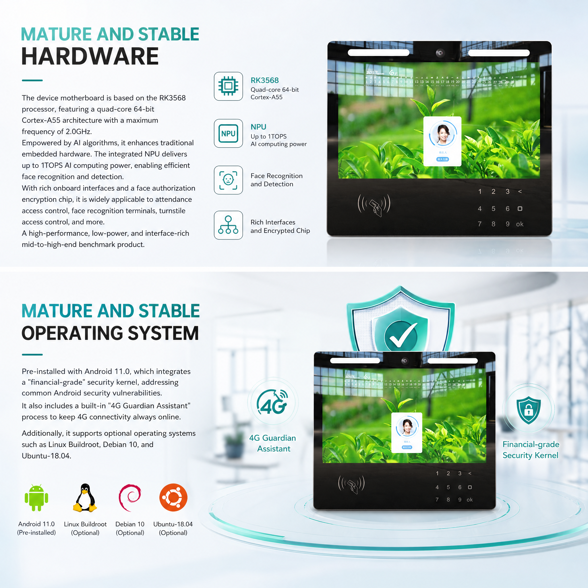 13.3" Wall Mount Face Recognition Keypad & Card Access Control Terminal