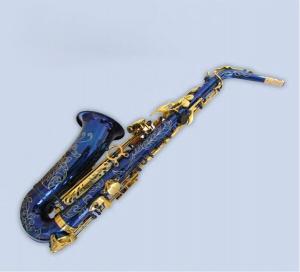 China Chinese professional handmade beautiful blue colored alto saxophone,Professional Eb Flower Saxphone on sale