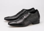 7 Cm Height Increasing Elevator Shoes , Sharp Toe Black Patent Leather Oxford