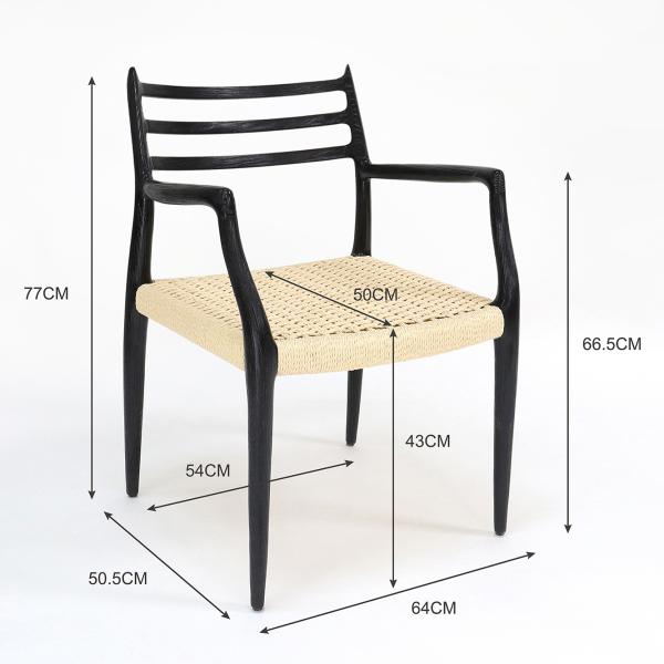Modern Dining Chair Hand-woven Cord Nitrolacquer Finish Solid Wood with Armrest Modern Design