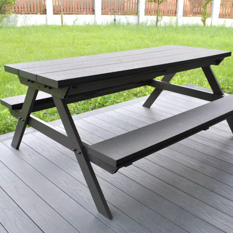Outdoor Modern Lounge Long Wooden Storage Bench WPC Table Chair Garden Public Park Metal Wood Iron Steel Plastic
