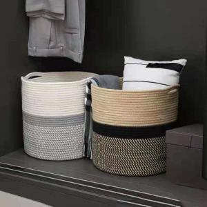 China Custom Logo Cotton Rope OEM Laundry Storage Baskets Woven With Handle on sale