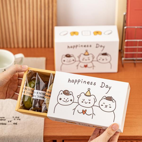 Cute Cartoon Drawer Gift Box Set Snowflake Cookies Scones Madeleine Packaging With Happiness Day Design