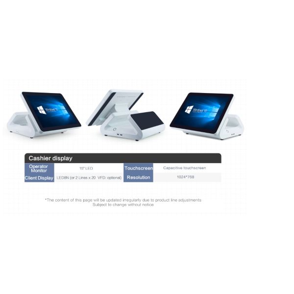 Core i3/i5/i7 15.6'' Touch Screen POS Terminal with Optional LED/VFD Customer Display
