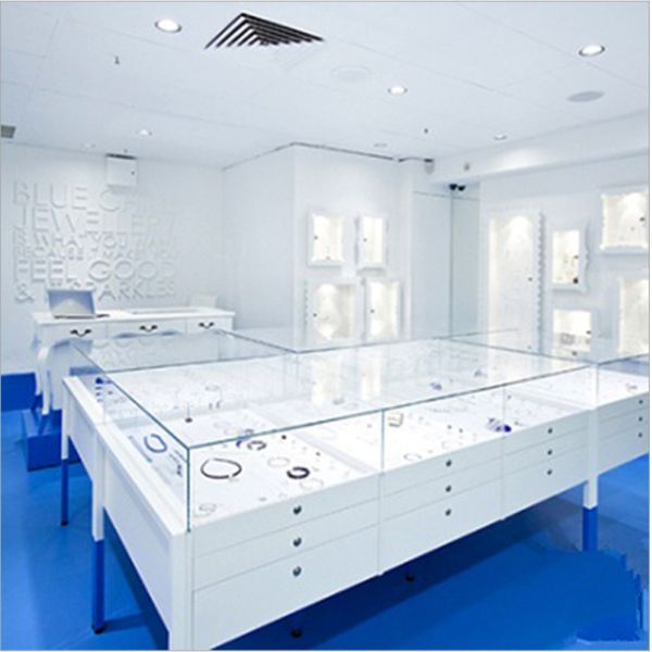 European Style Jewelry Display Showcase White Various Shapes With Led Light