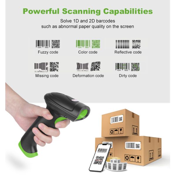 2D CMOS Handheld Barcode Scanner Wireless 2.4G Bluetooth Interface With Receiver