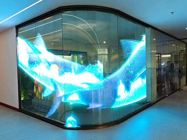 P20 LED Transparent Film Screen 5V Wireless Roll Up LED Display For Shopping Mall Animation