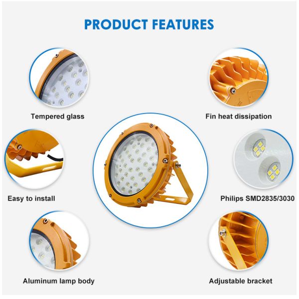 Explosion Proof Lighting Fixtures Hazardous Location LED Lights with AC85-265V IP65 Waterproof and WF2 Anti-corrosion